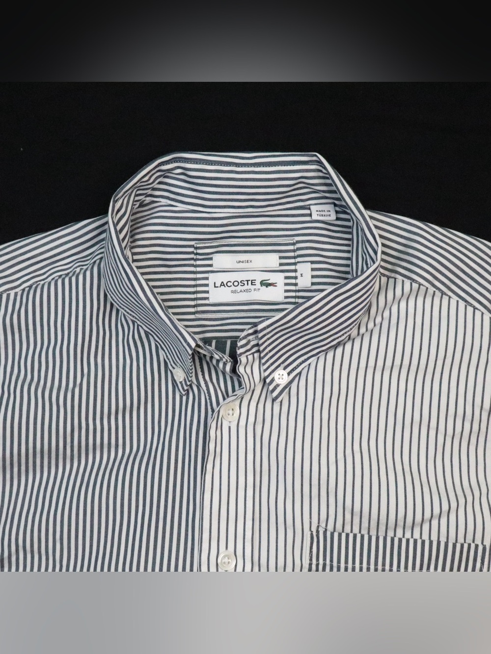 Lacoste Unisex Large Croc Striped Cotton Shirt Casual Long Sleeve Size Medium - Picture 8 of 14